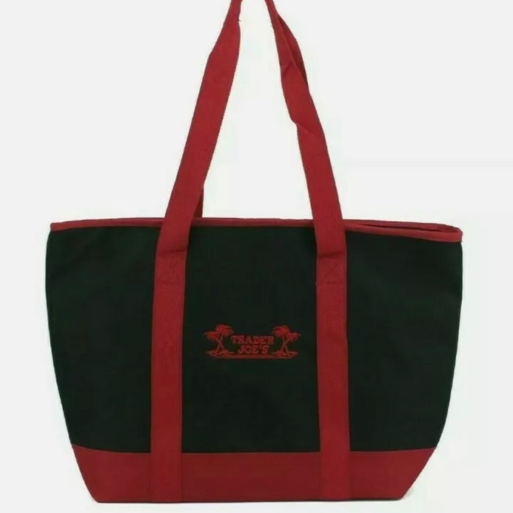 Trader Joe's Large Reusable Insulated Grocery Cooler Tote Bag | Black Red NWT